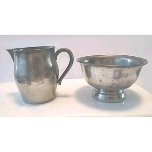 Vintage 3in Creamer‎ And 2in Bowl Pewter International Pewter H5934